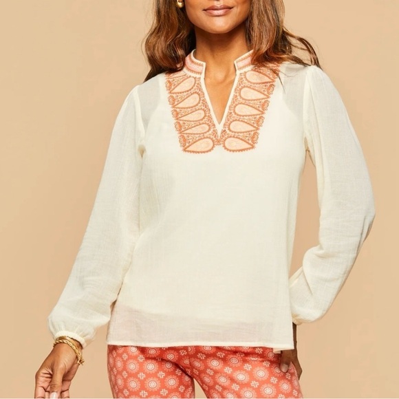 Spartina 449 Analyn Embroidered Tunic Blouse Embellished Tunic Gauze Boho XS - Picture 3 of 11